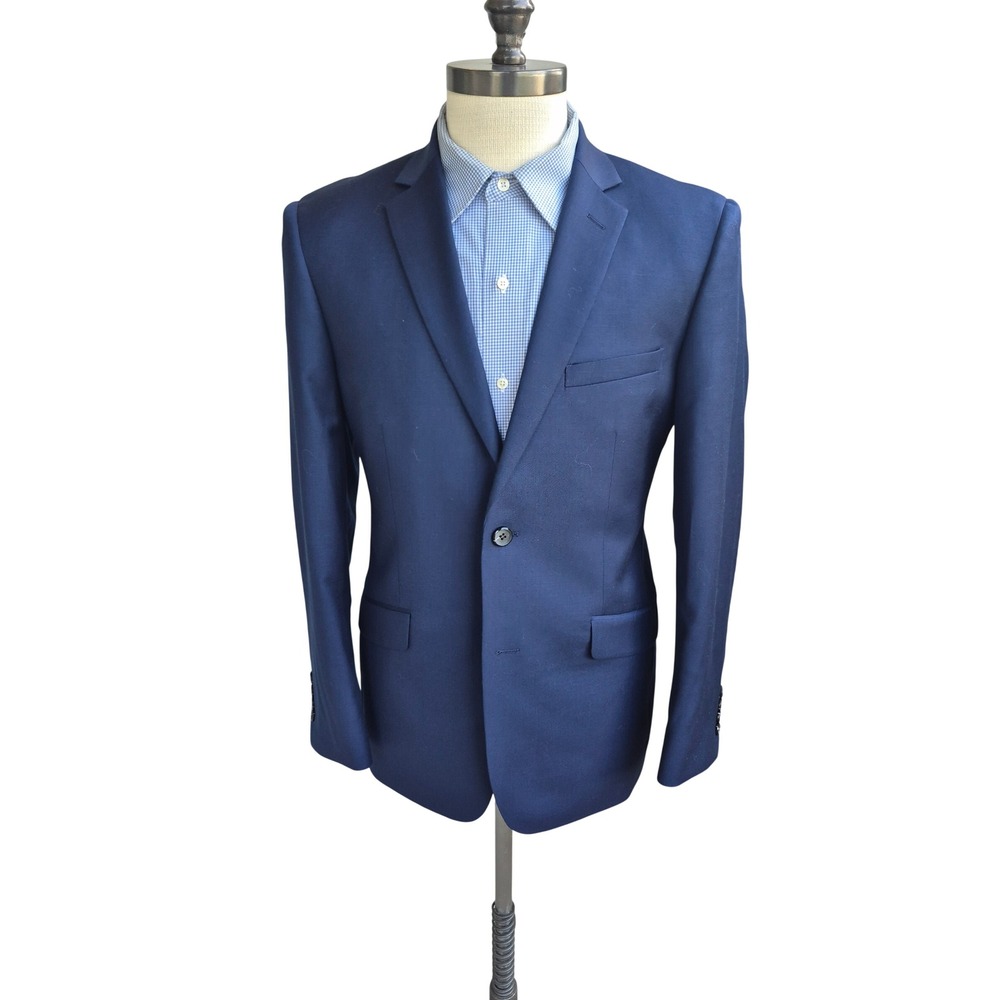 Combatant Gentlemen Mens Navy Blue 100% Wool 2-Button Slim Fit Blazer 40R